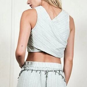 FP Beach Free People Aloha Ribbed Black Criss-Cross Crop Tank Top Boho Texture S